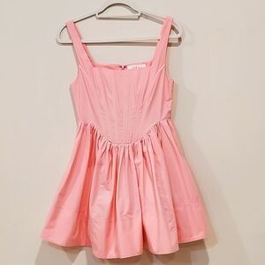 LeLe Pink Poplin Corset Bodice, Square Neck Mini Dress, Wm Med. EUC